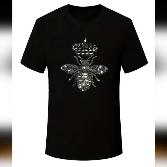*SOLD* QUEEN BEE Crystal Beaded Black Fitted Tee Crown Bee Sz XXL (14) - Picture 3 of 8